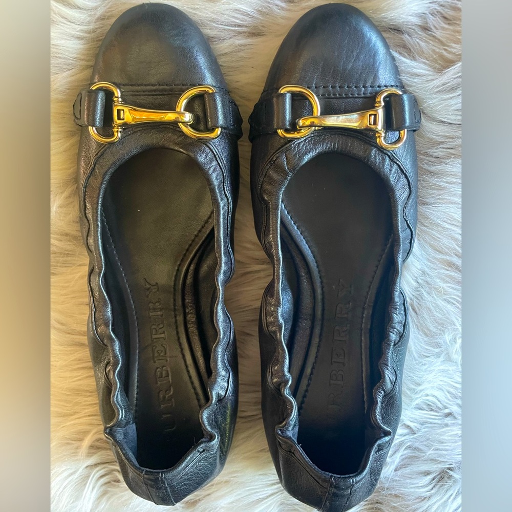 Burberry Black Flat with Gold Horse Bridle Bit Detail